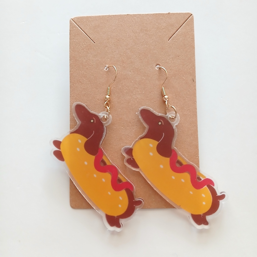 Fashion Jewelry Hot Dog Earrings - Yellow and Brown